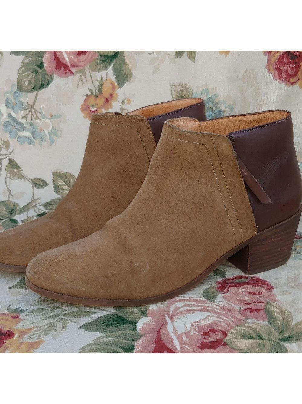 Madewell Low Chelsea Brown Leather and Tan Suede Ankle Boots Women's size 8.5